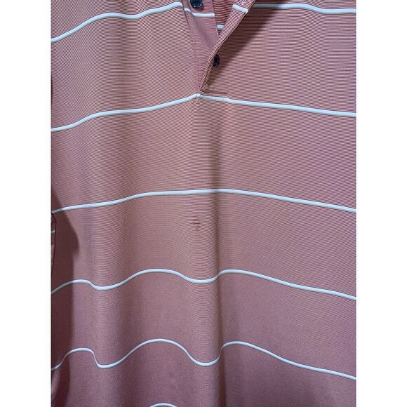 Footjoy Polo Shirt Men's Large Peach & white Striped Orange Collar Golf Outdoor - Picture 7 of 7